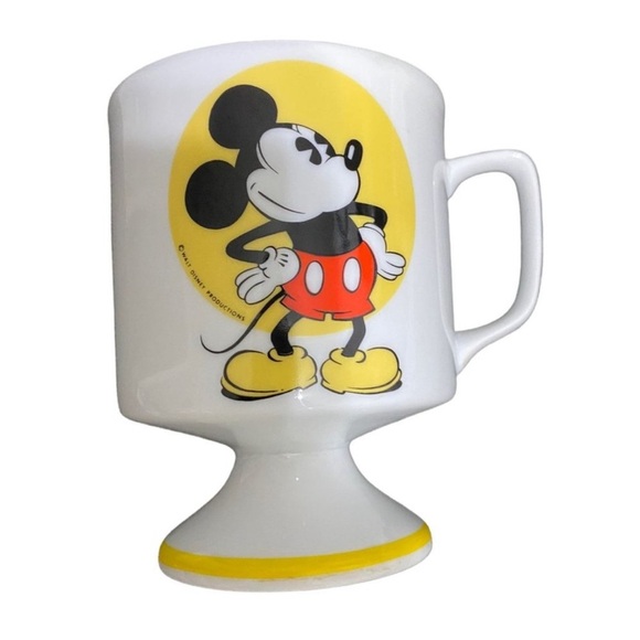 Vintage Pedestal Mickey Mouse Coffee Tee Mug Yellow Trim Walt Disney Pro… - Picture 2 of 7